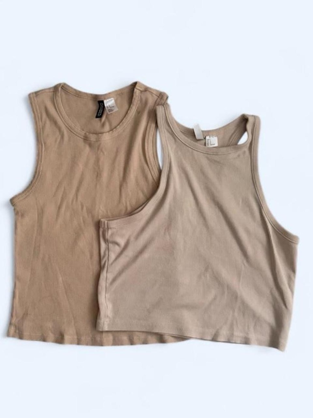Divided Double Pack Ribbed Tank Tops - Tan & Beige